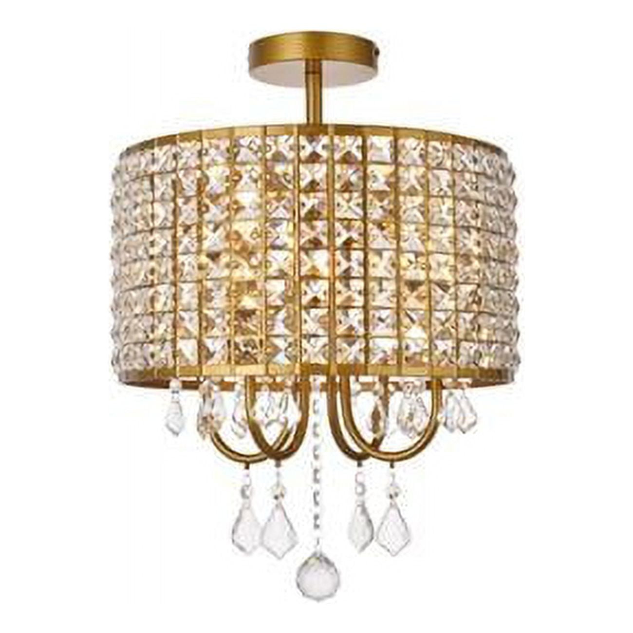 Elise 14" Brass and Crystal Flush Mount Light