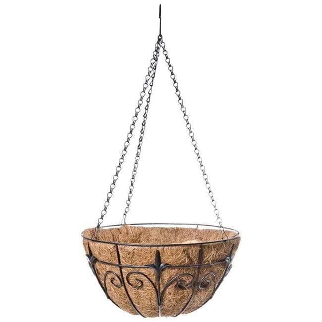 Panacea Black Steel Round Hanging Basket with Coco Liner