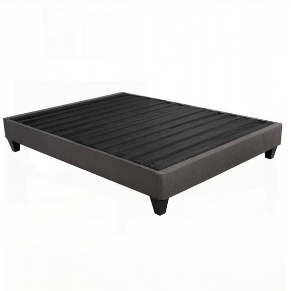 Full Size Wood Platform Bed Frame with Dark Gray Upholstery, No Box Spring Needed, for Bedroom