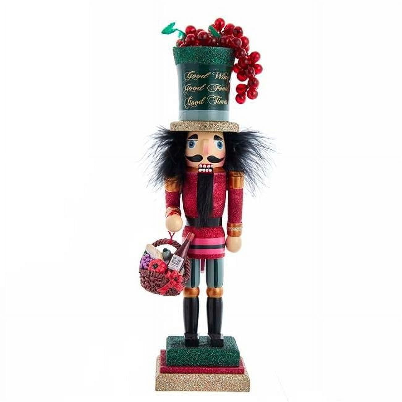 14-Inch Red and Green Nutcracker with Gold Trim and Wine Theme