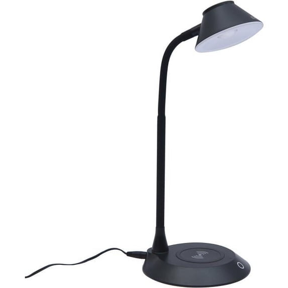 14 in. LED Desk Lamp with Wireless Charger, Black