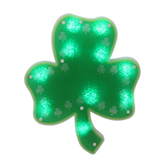 14 in. LED lighted Holographic Green Shamrock St.Patricks Day Window Silhouette Decoration