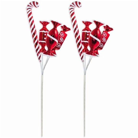 14 in. Pick with Candy Pieces for Christmas Ornament, Red & White - Pack of 2