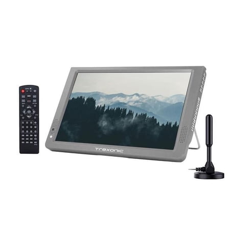 14 in. Portable Rechargeable LED TV with Amplified Antenna, Gray
