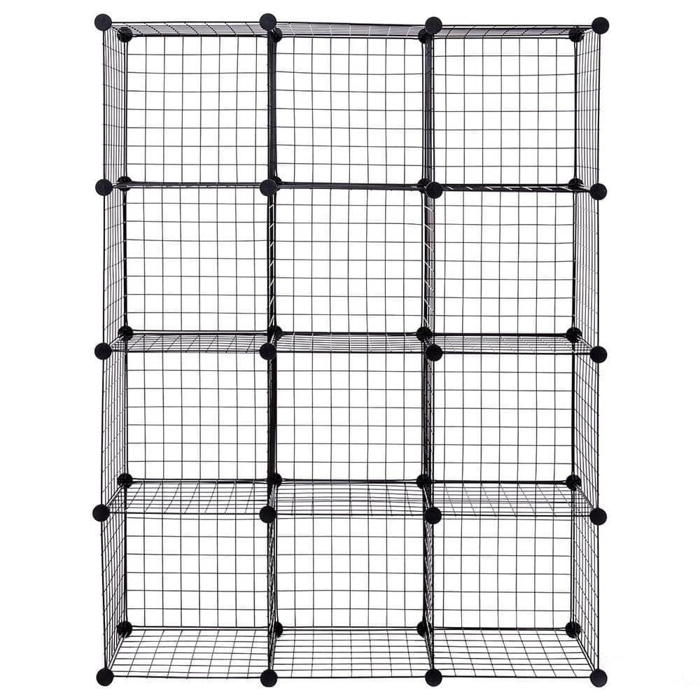 14 in. W x 14 in. H x 14 in. D Black DIY 12 Cube Grid Wire Cube Shelves ...