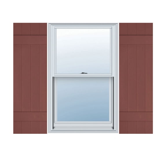 14 in. W x 31 in. H Builders Edge, Standard Four Board Joined (2 Batten), Board-n-Batten Shutters, Includes Matching Installation Spikes, 027 - Burgundy Red