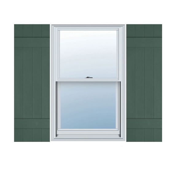 14 in. W x 43 in. H Builders Edge, Standard Four Board Joined (2 Batten), Board-n-Batten Shutters, Includes Matching Installation Spikes, 028 - Forest Green