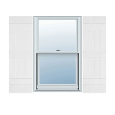 14 in. W x 63 in. H Builders Edge, Standard Four Board Joined (3 Batten), Board-n-Batten Shutters, Includes Matching Installation Spikes, 117 - Bright White