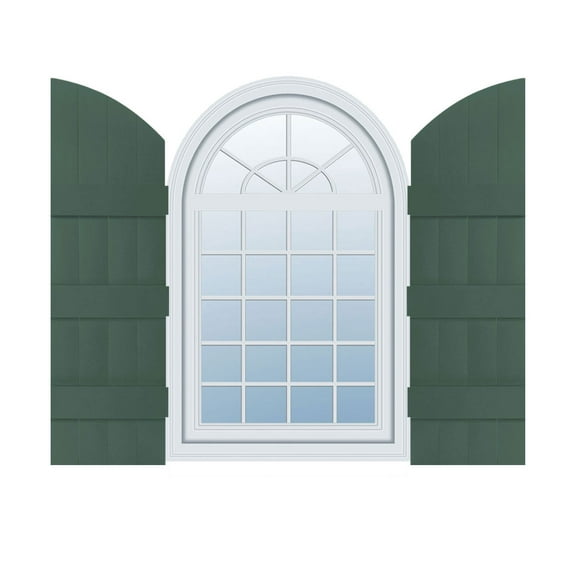14 in. W x 69 in. H (62 in. Low Side) Builders Edge, Standard Four Board Joined (3 Batten) w/ Archtop, Board-n-Batten Shutters, Includes Matching Installation Spikes, 028 - Forest Green