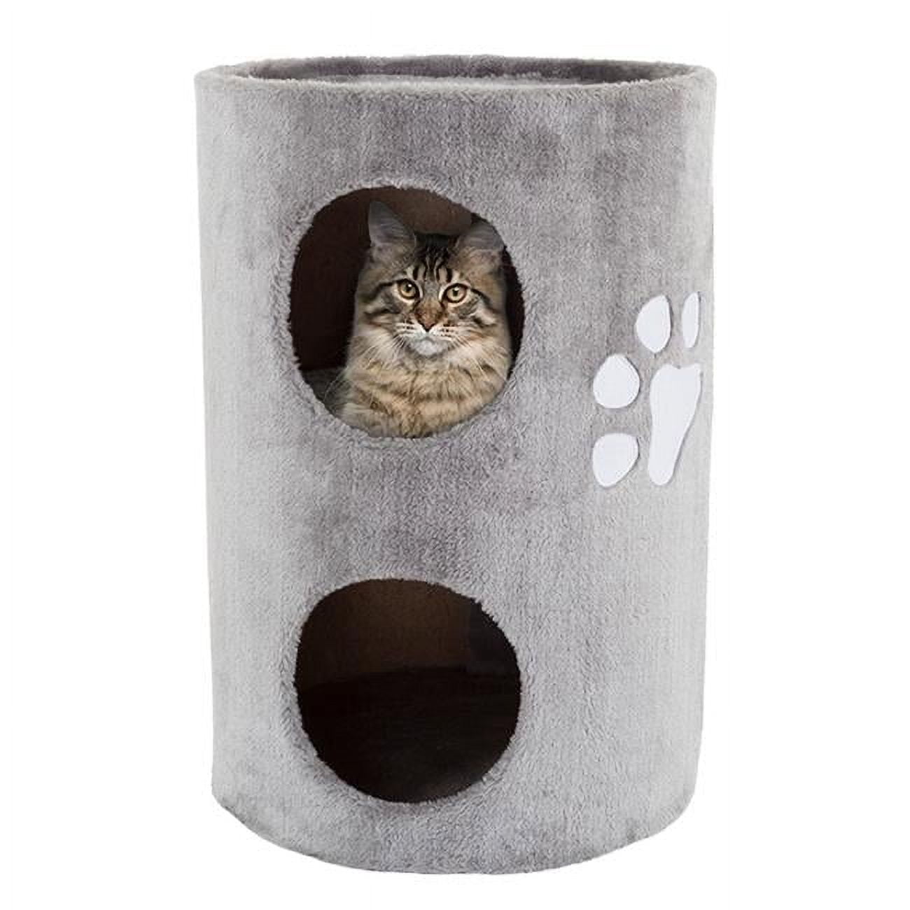Gray Plush 2-Story Cat Condo with Sisal Scratching Surface
