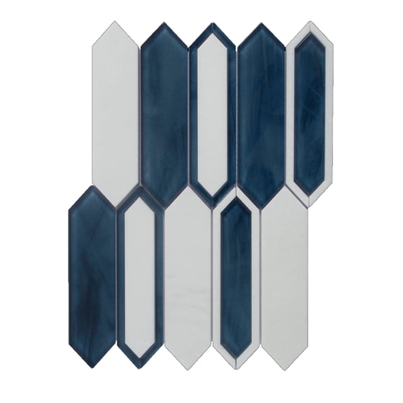 14-in x 10-in Thassos Marble With Inkjet Blue Glass Mosaic Wall Tile ( 9.7 sq. ft. /Box )