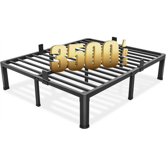 14 inch Bed Frame with Round Corner Legs Mattress Slide Stopper,3500 lbs Heavy Duty Metal Platform,No Box Spring Needed,Steel Slat Support,Easy Assembly,Noise Free