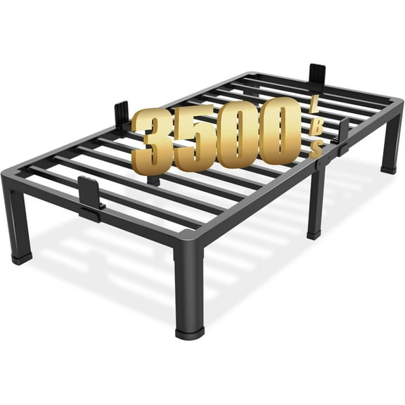 14 inch Bed Frame with Round Corner Legs Mattress Slide Stopper,3500 lbs Heavy Duty Metal Platform,No Box Spring Needed,Steel Slat Support,Easy Assembly,Noise Free