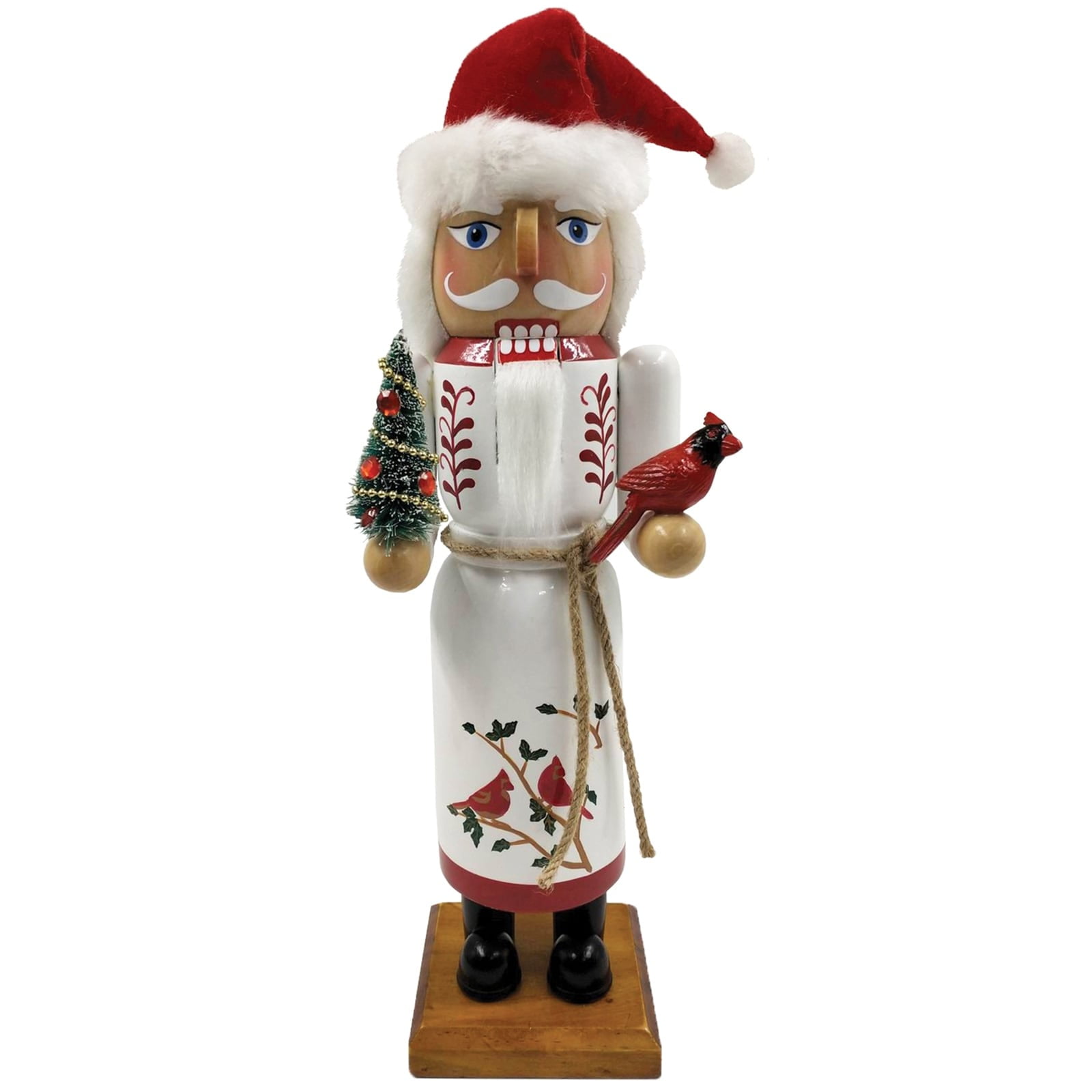 14" White and Red Wooden Cardinal Claus Nutcracker