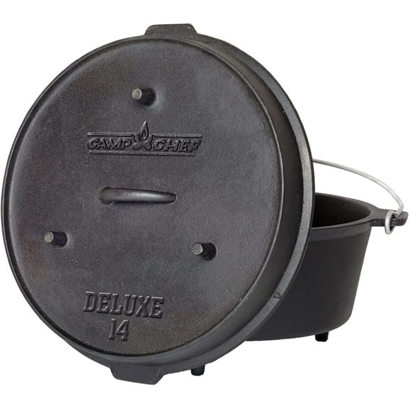 14-inch Cast Iron Dutch Oven, Lid, and Lid Lifter ,Black/Cast Iron