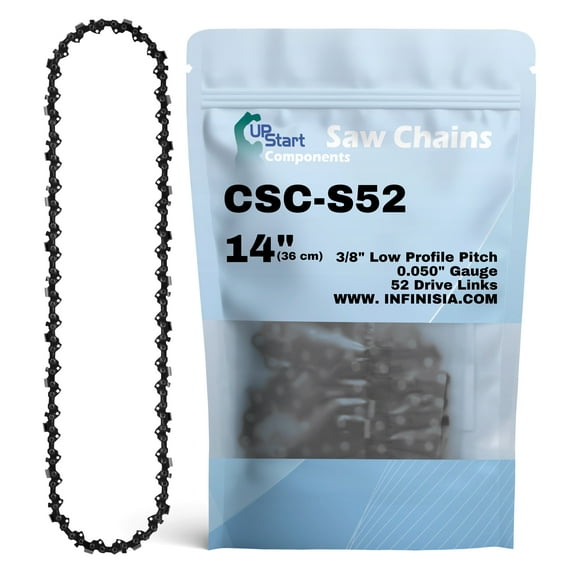 14-inch Chainsaw Chain Replacement for Craftsman 36082 Chainsaws - S52 (14", 3/8" Low Profile Pitch, 0.050" Gauge, 52 Drive Links)