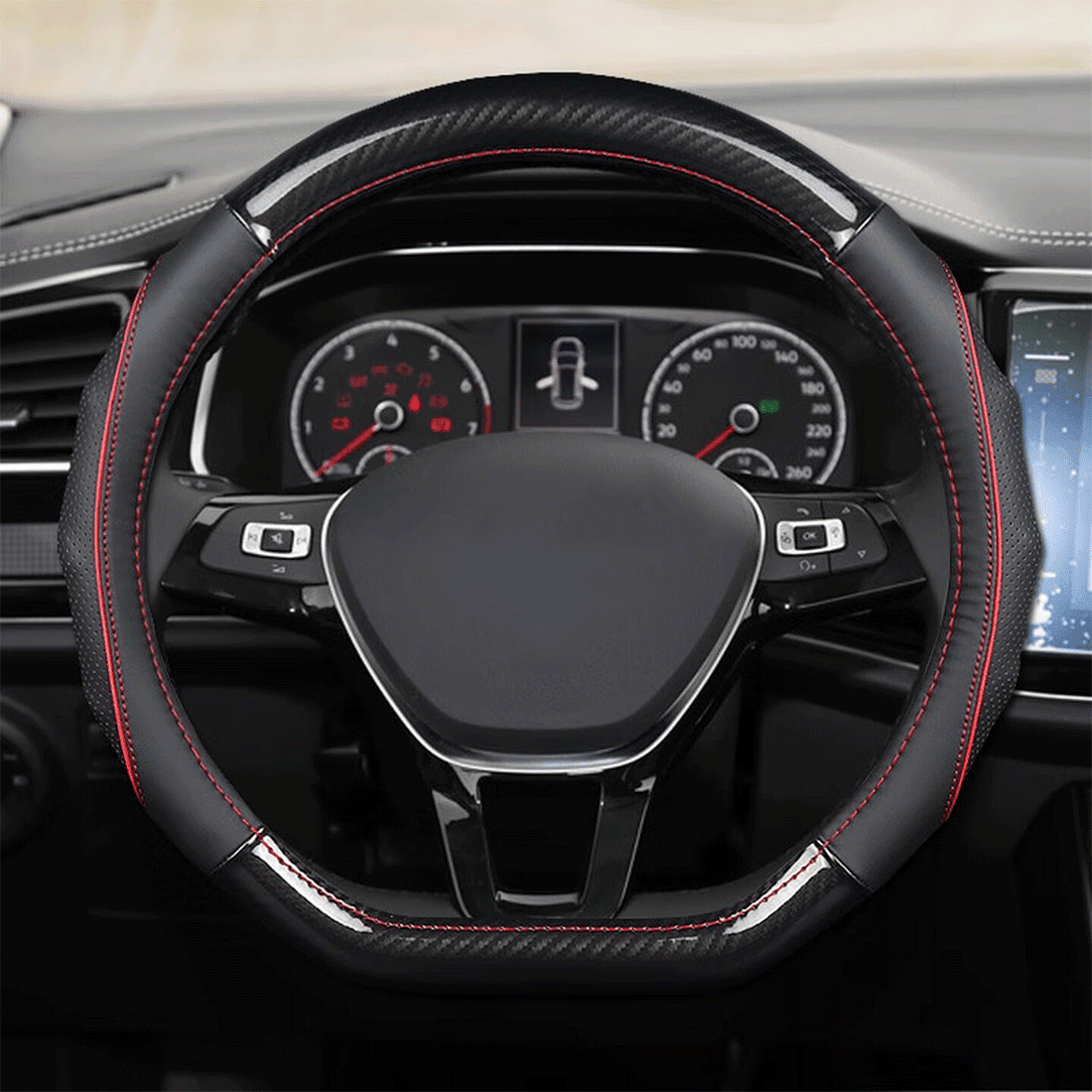 14 inch D Shaped Steering Wheel Cover for Tesla Model 3 / Y Highland/Juniper, for Camaro, for WRX BRZ, for Prius Civic Flat Bottom Small Steering Wheel Protection, Interior Accessories for Cars Truck