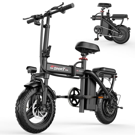 14" Electric Bike with Dual Front Suspension500W Folding Ebike, Up to 25Miles 20MPH, 48V Removable Lithium-Battery, Stylish 14" Foldable Commuting Electric Bicycle for Women & Men