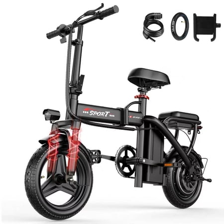 14" Electric Bike with Dual Front Suspension,500W Folding Ebike, Up to 25Miles 20MPH, 48V Removable Lithium-Battery, Stylish 14" Foldable Commuting Electric Bicycle for Women & Men