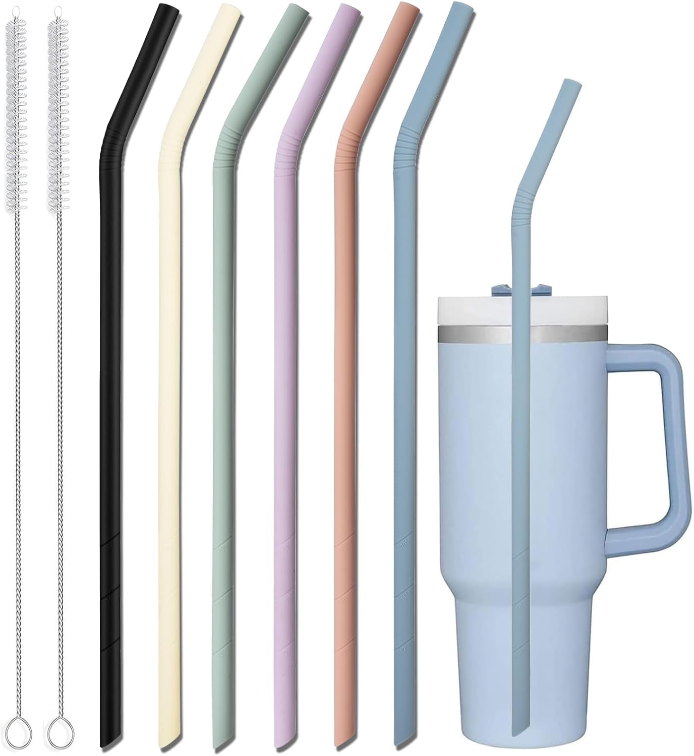14 inch Extra Long Pastel Color Silicone Replacement Straws for 40 oz ...