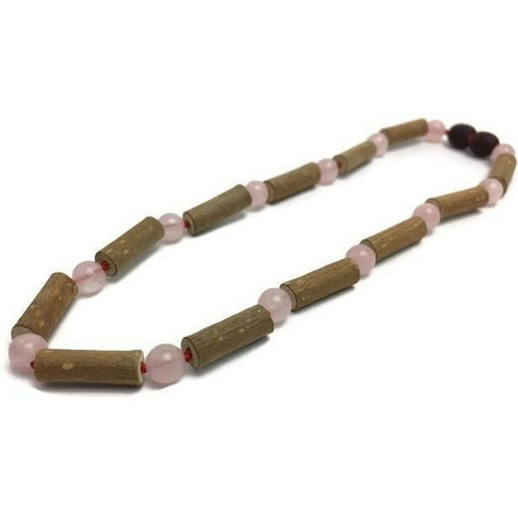14 inch Hazelwood (For heart burn, acid reflux, eczema) Necklace for Pre-Teen with pink rose quartz