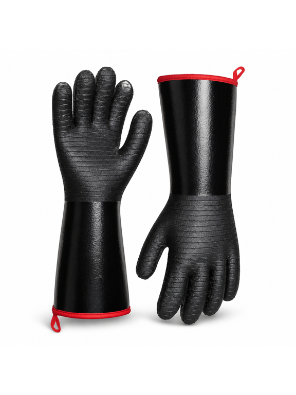 14-inch Heat Resistant Grill Gloves, Neoprene Coated Waterproof BBQ Gloves