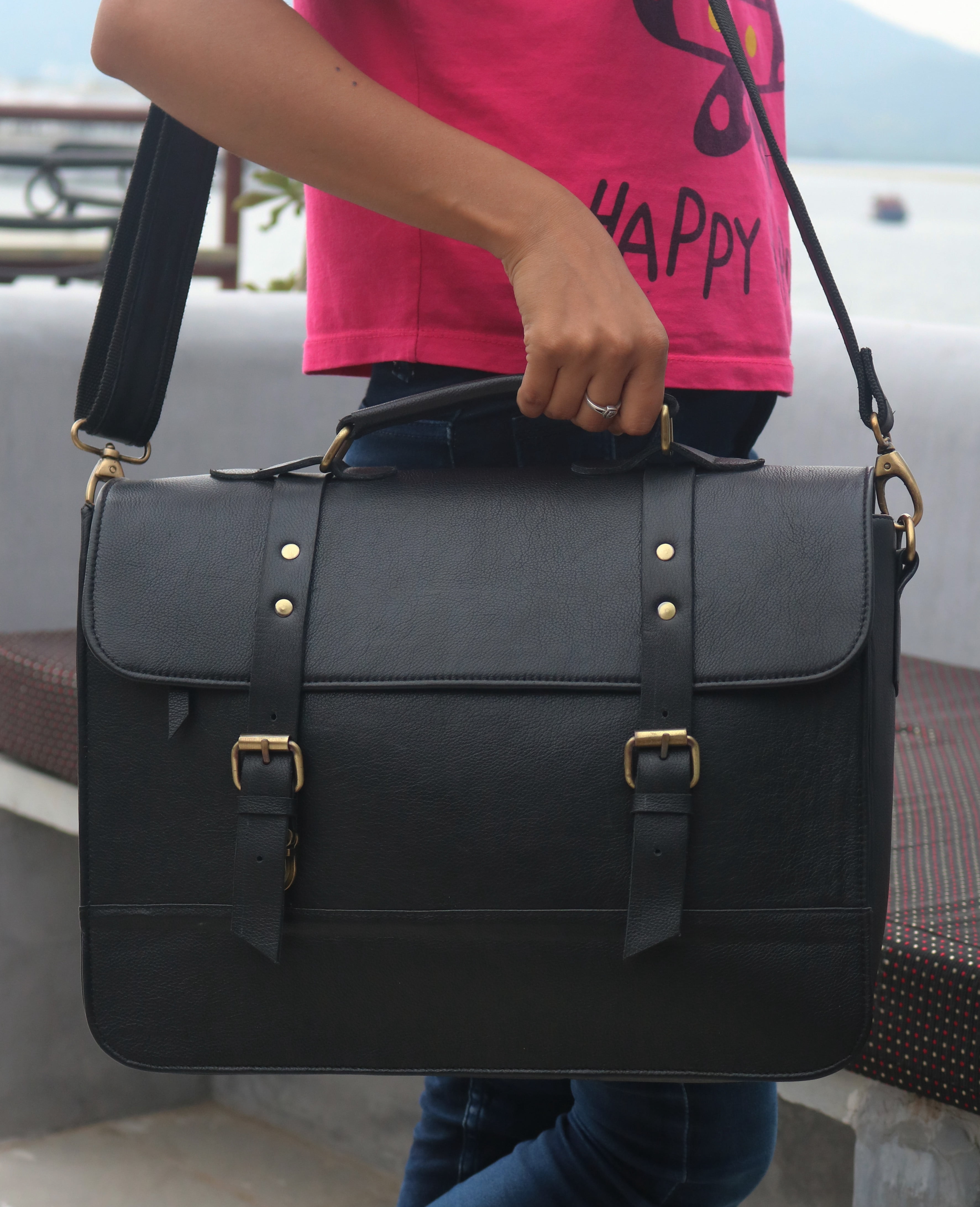 14 inch Laptop business briefcase shoulder bag Travel Crossbody Bag with top lift handle.