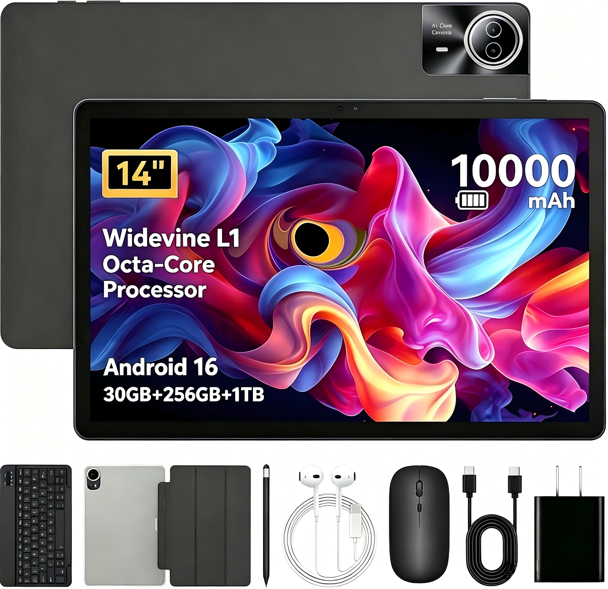 14 Inch Large Touchscreen Tablet Android 15, 30GB RAM 256GB ROM