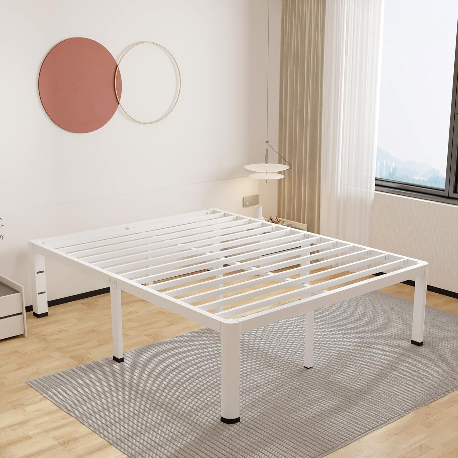 14 inch Metal Queen Bed Frame with Rounded Corner and Headboard Hole ...