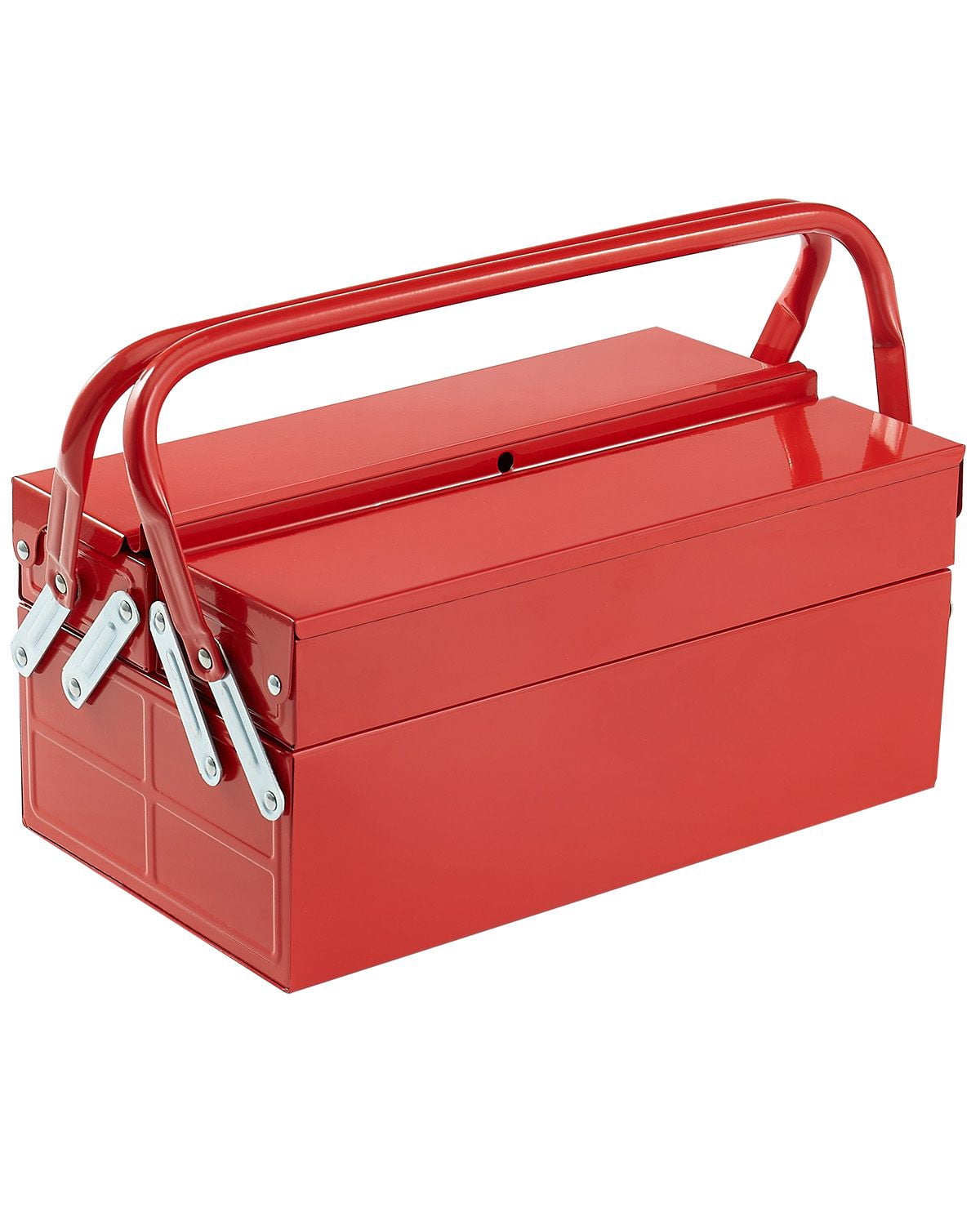 14-inch Metal Tool Box with 2-Tier 3-Tray, Cantilever Design, Powder-Coated Steel, Lock Hole, 8.8 lbs Capacity for Workshop Garage