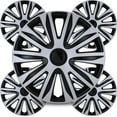 thumbnail image 1 of 14 inch Performance Silver & Black Lacquer Hubcaps Universal Wheel covers for 14" Standard Steel Wheels [Only Fit Iron Hub - Steel Wheel](Set of 4), 1 of 7