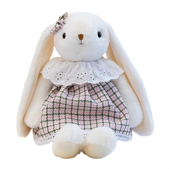 14-inch Plush Bunny Toy, Cute Stuffed Animal Doll - Safe and Soft, Comfortable Touch, Featuring Lace Collar & Plaid Dress - For Kids, Toddlers, Adults, Suitable for Birthdays, Festivals, Home Decor