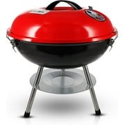 14-inch Portable Barbecue Grill with 3-Point Locking Lid for Heat Preservation Dual Venting System Small Charcoal Backyard, Camping, Boat