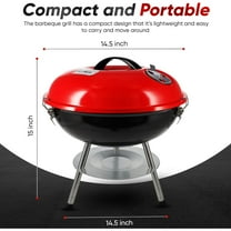 14-inch Portable Charcoal Grill with 3-Point Locking Lid and Outdoor Living Tool Set