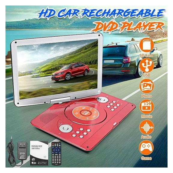 14 inch Portable DVD Player Rotatable Screen Multi Media DVD for Game TV Function Support MP3 MP4 VCD CD Player for Home and Car ,Easy to Install