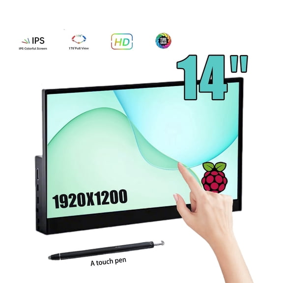 14" inch Portable Touch Screen Touchscreeen Monitor 1920x1200 Display 16:10 HDMI USB for Raspberry Pi 5/4/3 Gaming Screen, Driver Free Plug & Play PC 2nd Screen