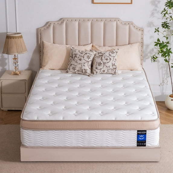14 inch Queen Mattress QUEEN ROSE Hybrid Gel Memory Foam Mattress with Individually Wrapped Pocket Coils, Medium Firm Support, Pressure Relief, Mattress in a Box