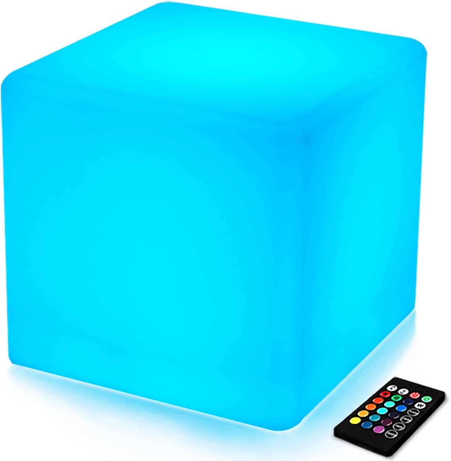 14-inch Rechargeable LED Cube Light Seat w/Remote, RGB Color Changing ...
