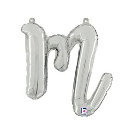 14 inch Script Letter M - Silver (Air-Fill Only) Betallic Foil Mylar Balloon - Party Supplies Decorations