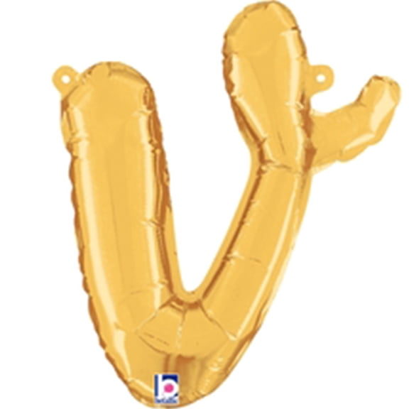 14 inch Script Letter V - Gold (Air-Fill Only) Betallic Foil Mylar Balloon - Party Supplies Decorations