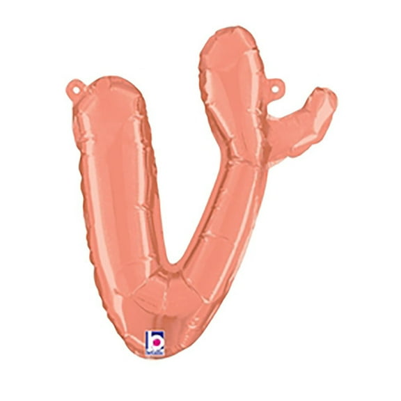 14 inch Script Letter V - Rose Gold (Air-Fill Only) Betallic Foil Mylar Balloon - Party Supplies Decorations