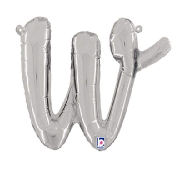 14 inch Script Letter W - Silver (Air-Fill Only) Betallic Foil Mylar Balloon - Party Supplies Decorations