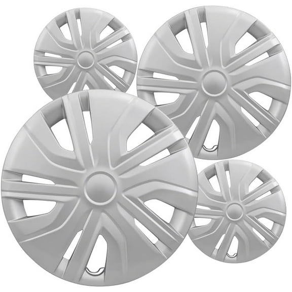 14 inch Silver Chrome Hubcap Wheel Covers for 2014-2025 Mitsubishi Mirage (Set of 4) Wheelcovers for 14 inch Standard Steel Wheels- 5 Double Spoke Style aftermarket replacement