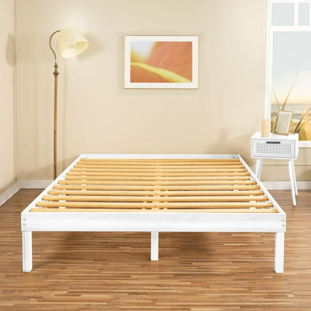 14 inch Solid Wood Platform Bed Full Bed Frame, Wood Full Platform Bed