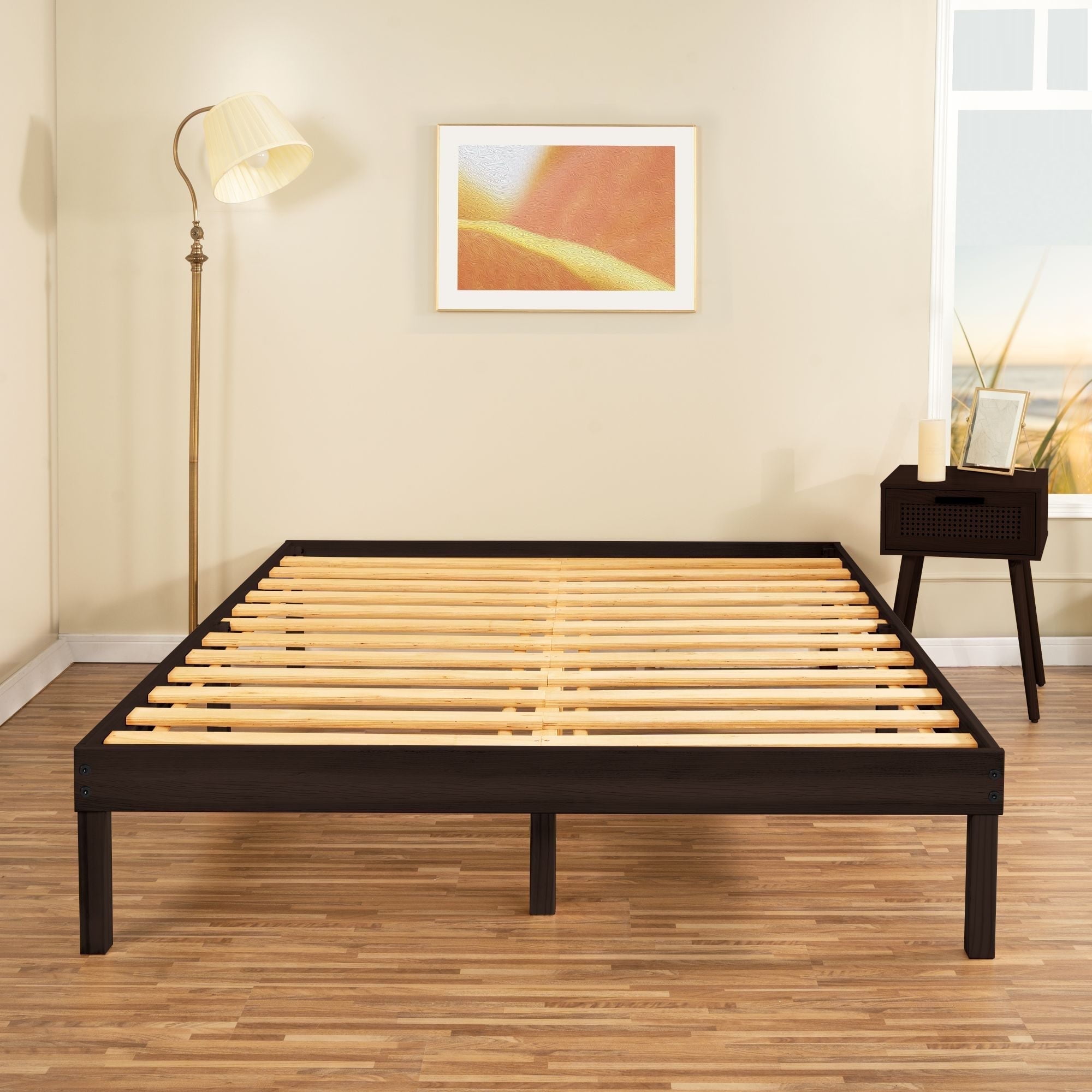 14 inch Solid Wood Queen Platform Bed Frame, No Squeak, No Box Spring