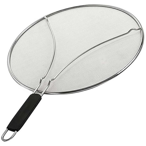 14-inch Stainless Steel Grease Splatter Screen - 99% Oil Splash Protection, Dishwasher Safe, Multifunctional as Steamer/Strainer, Ergonomic Resting Feet