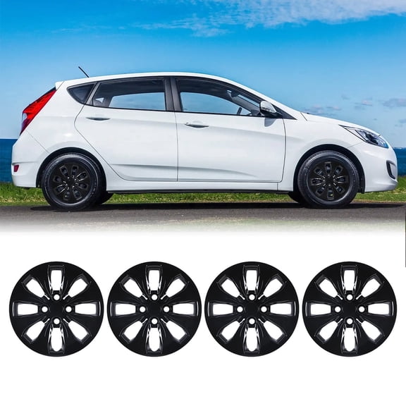 14 inch Steel Wheel Rims Cover for 2012-2017 Hyundai Hatchback/Sedan, Snap-On Black Lacquer 14 inch Hubcaps Set of 4 (4 Pack)
