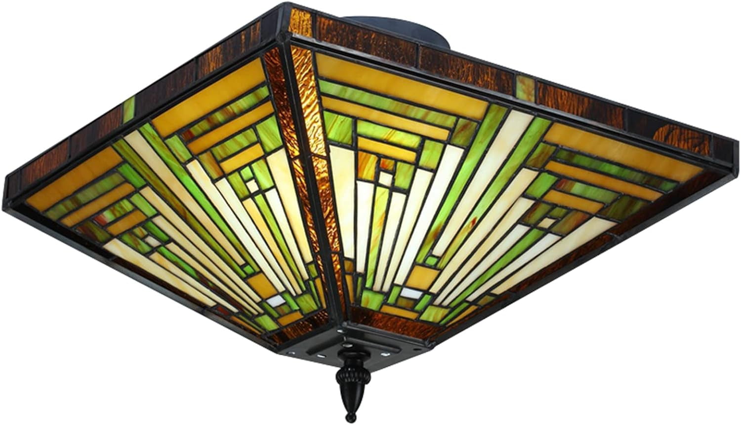 14 inch Tiffany Style Ceiling Light Wide Amber Brown Stained Glass Semi Flush Mount Ceiling Lamp for Kitchen Porch Entryway Bathroom Hallway 2 Light