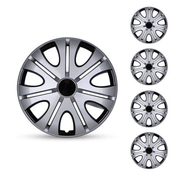 14 inch Universal Silver Lacquer & Black Lacquer Hubcaps,Wheel Rims Cover,Snap on Car Truck SUV,ABS+PC Material,Set of 4