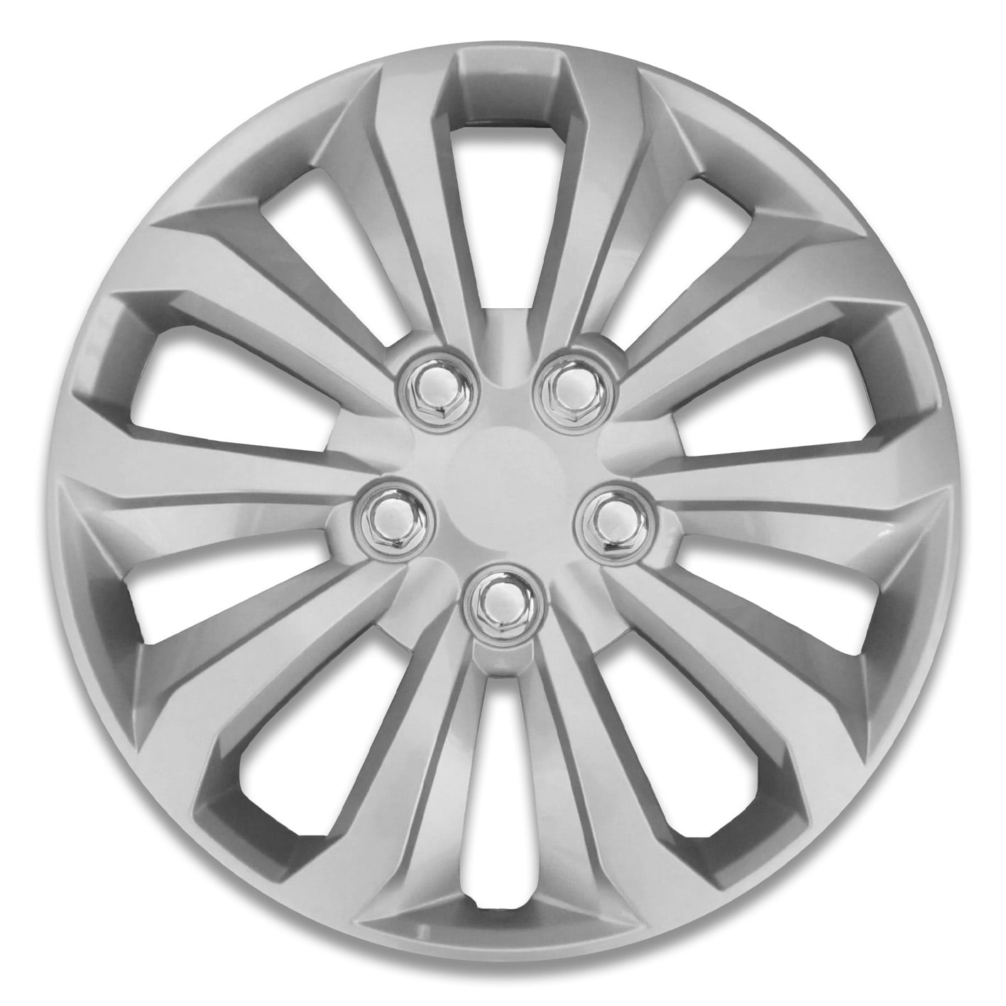 Auto Drive 14 Inch Silver Alloy Finish Hubcap Wheel Covers - Set of 4 - Fits Most Cars